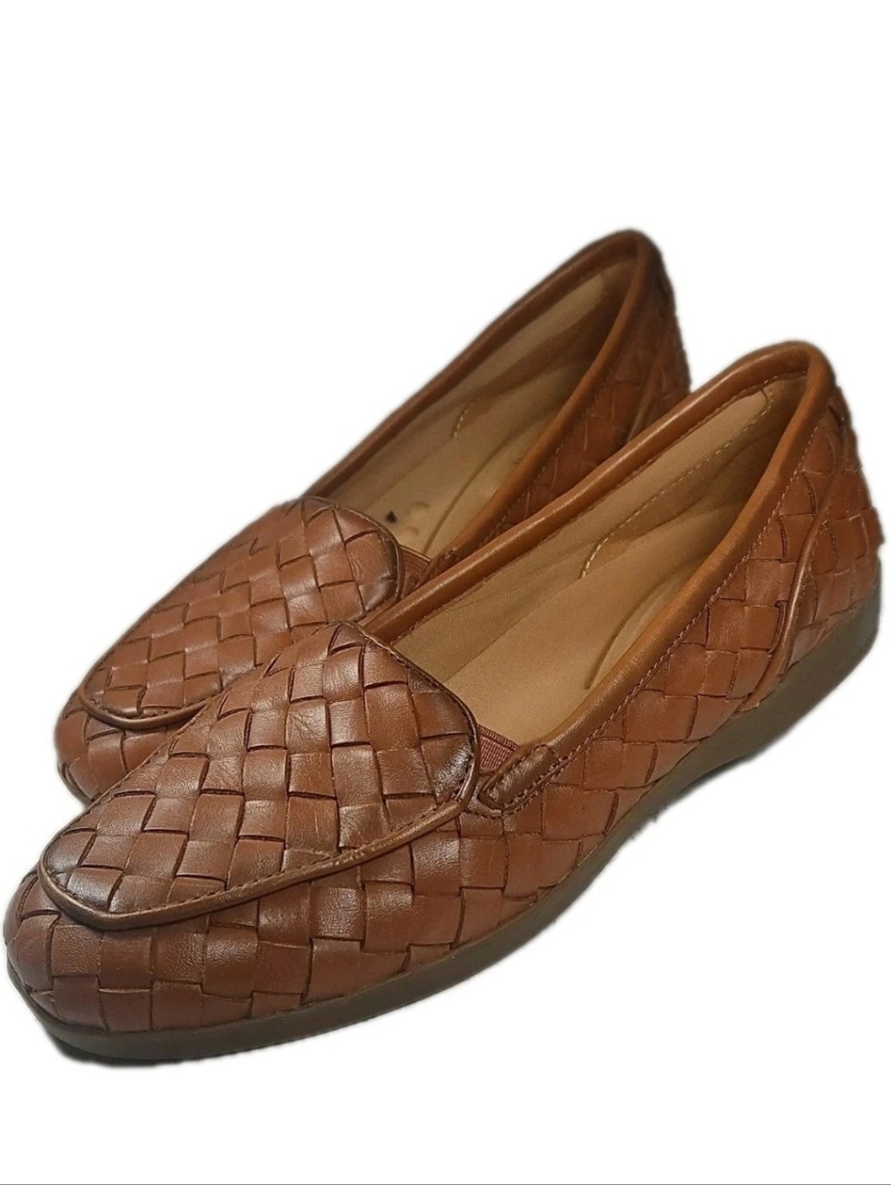 Easy Spirit Woven Brn Leather Flat Sz:7M Drivers 659F24 Slip-On Work Chic EUC(7B
